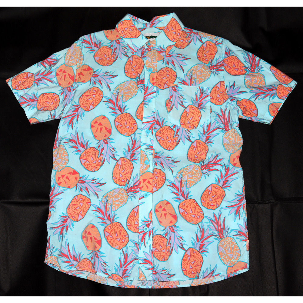 tipsyelves Men's Short Sleeve Button‎ Front Pina Colada Print Shirt Size Medium